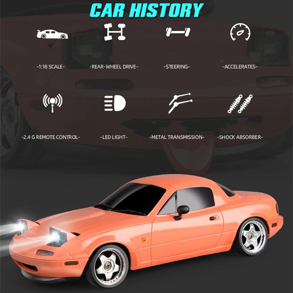 Remote Control Car, 2.4GHz Rechargeable Car Toy for Boys Girls, 1/18 Scale Drift Vehicle with