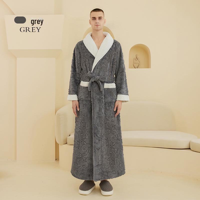 2022 Autumn/Winter Luxury Double-layer Flannel Nightgown - Men's Long Large Size & Women's Jacquard Bathrobe Set
