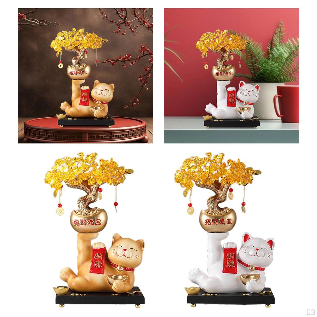 Fortune Tree Lucky Cat Statue and Figurine Art Collection Birthday Gift Tabletop Decoration