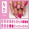 24 Pcs Lovely Flowers False Nail Sweet Heart Artificial Nail Glossy Full Cover Stick On Nail Medium Square Press On Nail