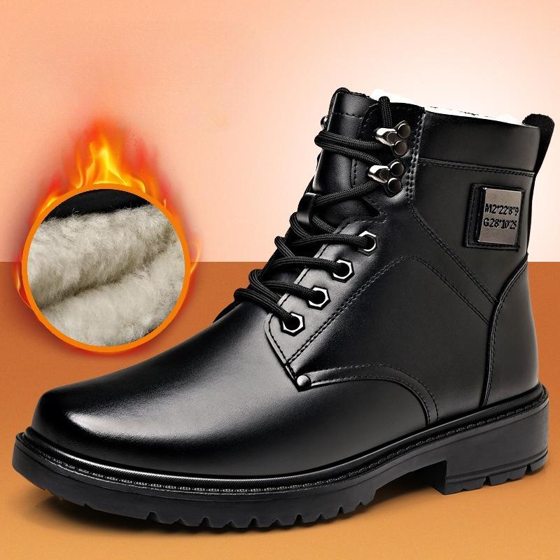 Winter High Top Warmhaltende Baumwollschuhe für Herren Mode Lässig Neuer Designer Schneestiefel Männlich Schnürung Plateau Rindsleder Stiefel Mann