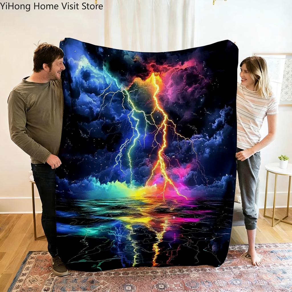 Flannel Throw Blanket Colorful lightning special HD Printed,suitable for sofas,beds,offices,travel,camping chairs,warm blanket