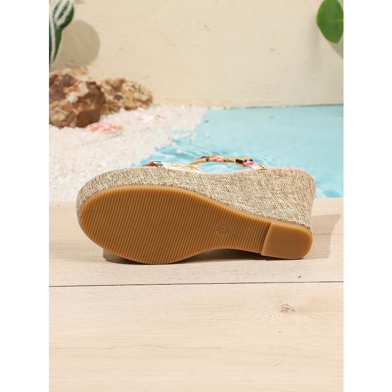 Summer Large-Size Wedge Slippers – New Platform Thick Sole Peep-Toe 2-Way Printed Slide Sandals for Women