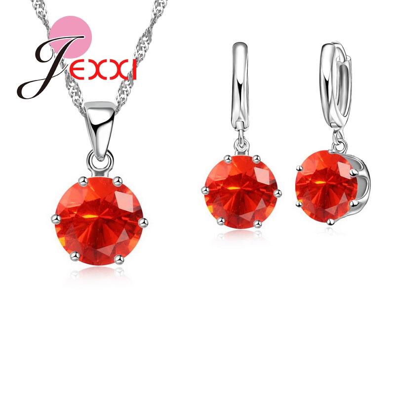 New Fashion 925 Silver Color Shiny Crystals Rhinestones Stones Woman Earring Necklace Jewelry Set 16 Colors