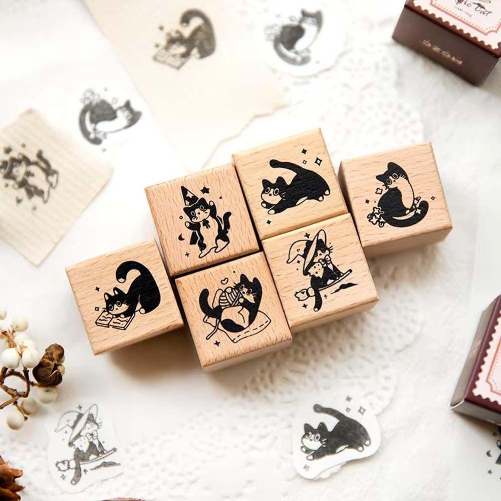 Cute Pet Black Cat Stamps Diy Craft Cat Seal Stamping DIY Toys Wooden Rubber Stamps  Card Making