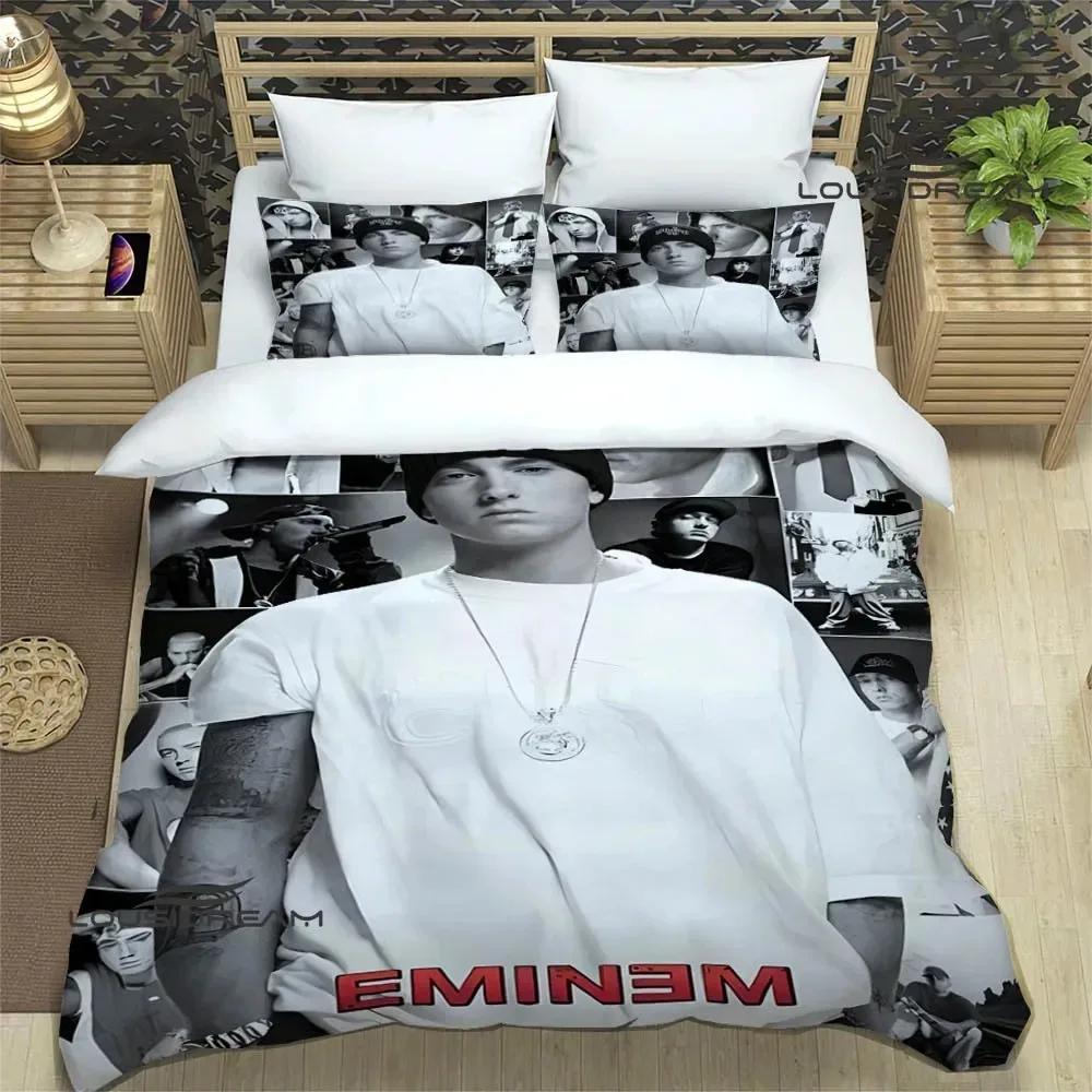 Eminem Hip-hop Sångare Tryck Sängkläder Set Utsökt Sängutrustningsset Påslakan Täcke Set Sängklädesset Lyxig Födelsedagspresent