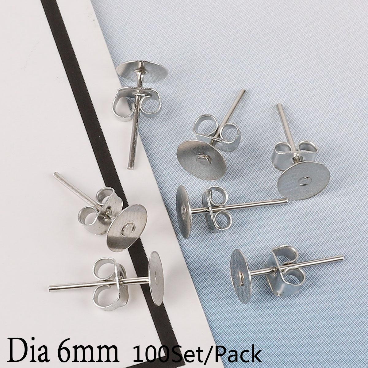 

10-100 шт. Сережка Золота сережка Пусети Сріблясті Фурнітура Для DIY Виготовлення Ювелірних Виробів Задня частина сережки Основа Штифти Пусети White K 6mm 100Set