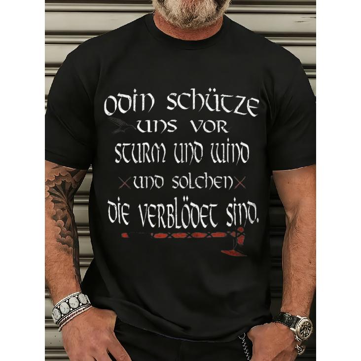 Black T Shirt with Odin Protection German Text And Viking Design for Gym And Outdoor Activities