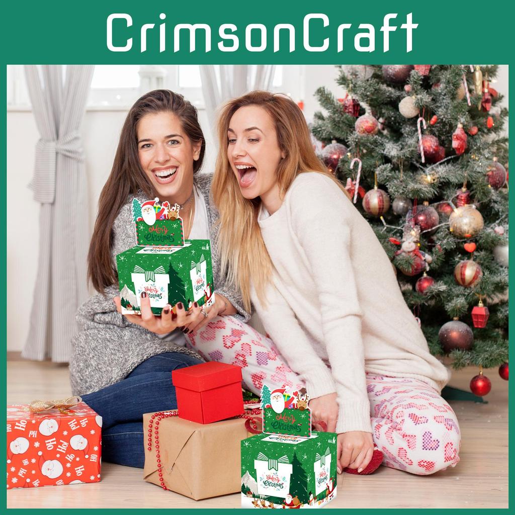 Green Christmas Party Gift Box With Santa Claus Print For Family And Friends