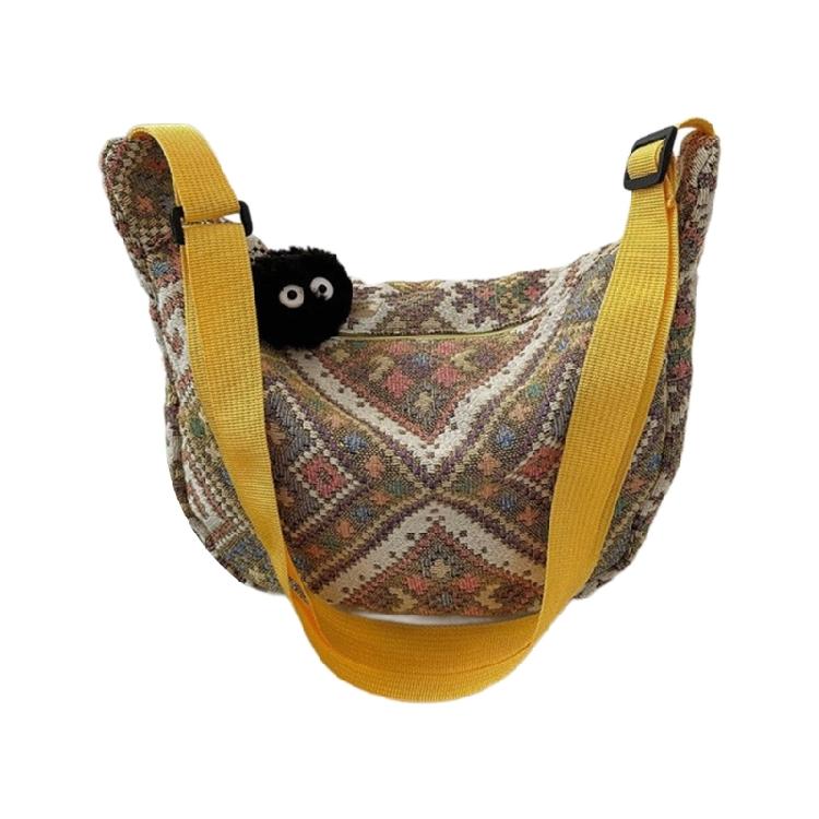Ethnic Canvas Dumpling Bag for Daily Outings Crossbody Bags Shoulder Handbag