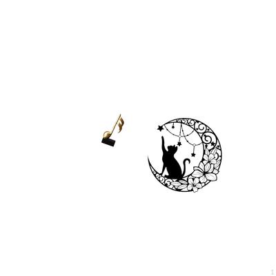 Resin Cat Music Note Sculpture Creative Tabletop Ornament Black Wall Art Metal Moon Decor