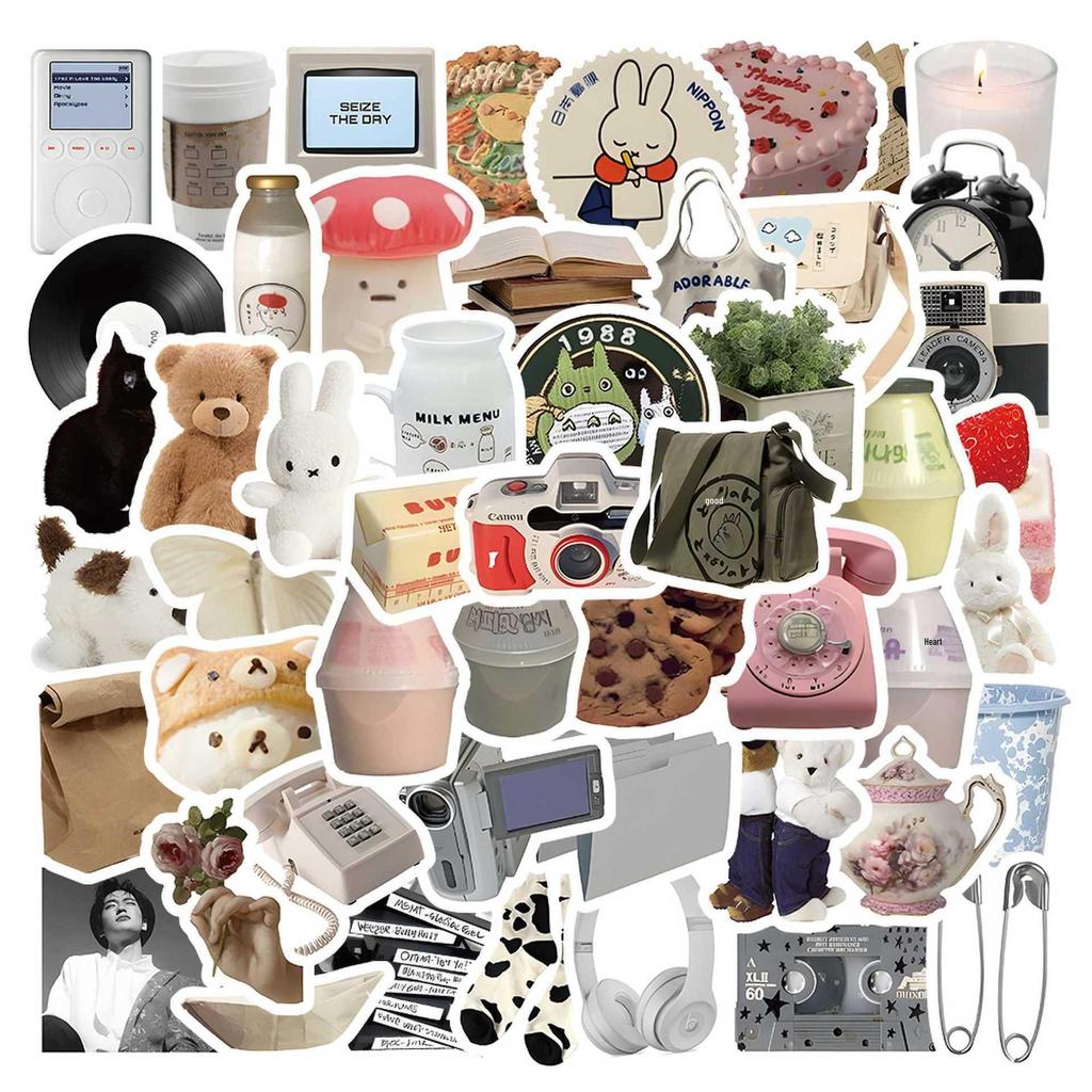 60 listů vícebarevných samolepek ve stylu INS: Realistické malé předměty v modré, růžové, fialové, žluté a zelené barvě