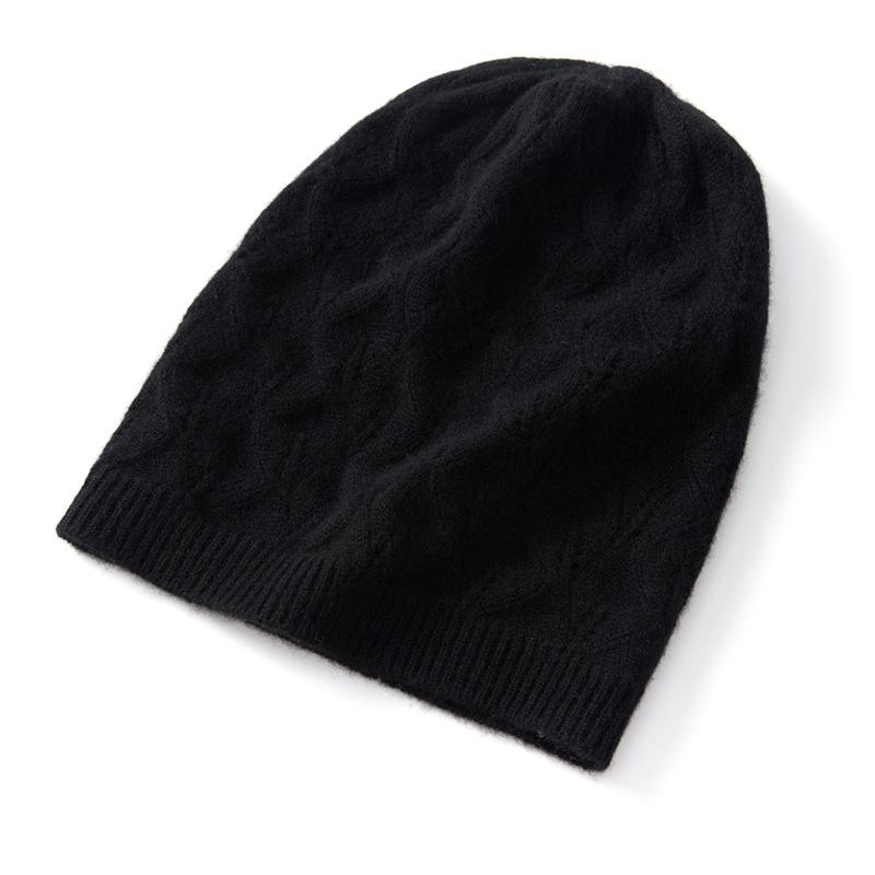 

Cashmere Autumn and Winter New Style Women s High End Solid Color Knitted Warm and Fashionable Heavy Leaf Hollow Casual Hat One Size