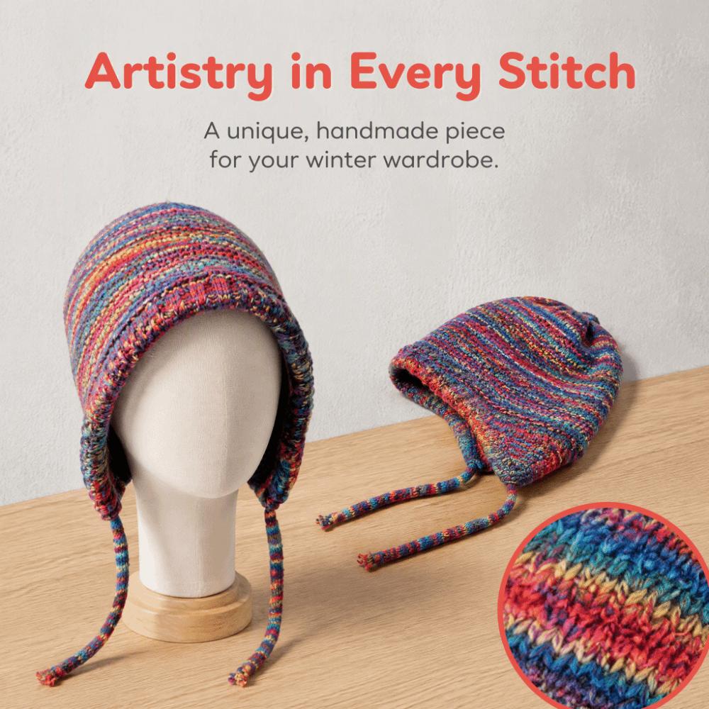 Gradient Wool Crochet Cap Rainbow Striped Winter Bucket Hat Thick Warm Ear Cap  For Women