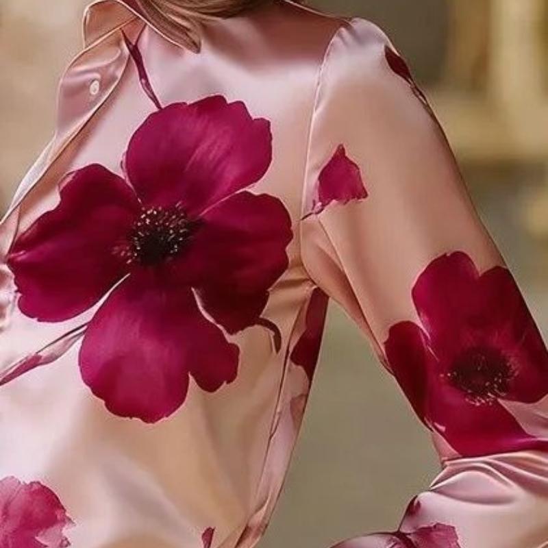 Floral Printed Satin Blouse, Perfect for Everyday Wear and Business Meetings