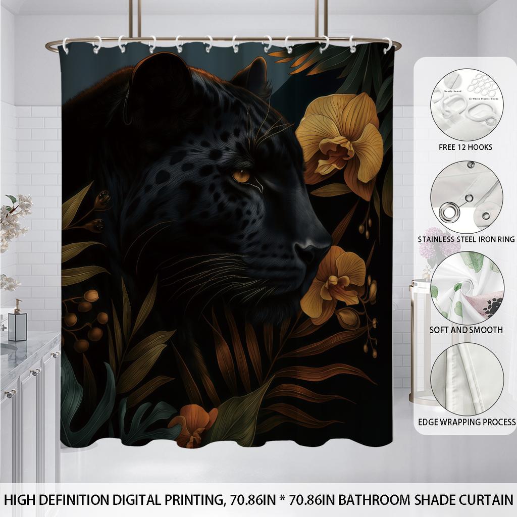 1pc Black Panther Printed Waterproof Shower Curtain Bathroom Partition Curtain Protection Privacy Multi Sized Easy Installation