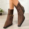 Leopard Print Thick Heel Pointed Toe Buckle Boots for Women Autumn 2025 New Side Zipper Retro High-heeled Short Boots