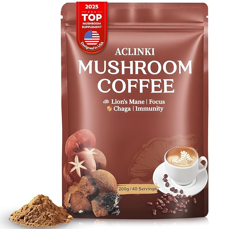 Organic Mushroom Coffee, 7 Adaptogenic Mushrooms (Lion’s Mane, Reishi, Chaga, Cordyceps & More), Herbal Supplement Blend for Focus, Energy & Immune Medium Roast