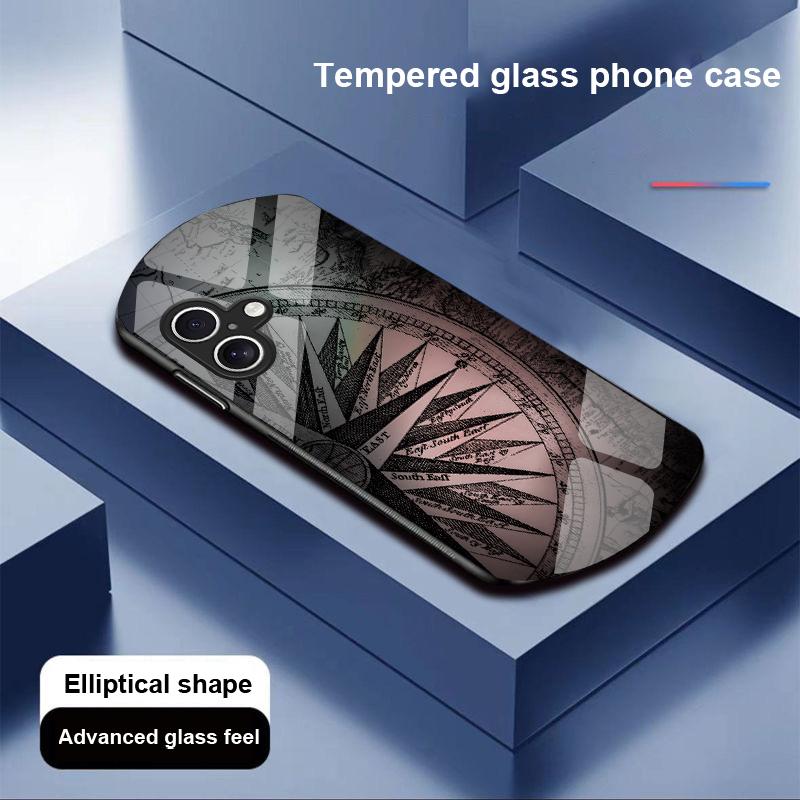 

Високий Компас Чорний Для Apple IPhone 16 11 13 15 14 Pro Max 12 Mini 7 8 Plus XR X XS Еліптичний Загартований Скло Чохол для Телефону For iPhone 16 Promax