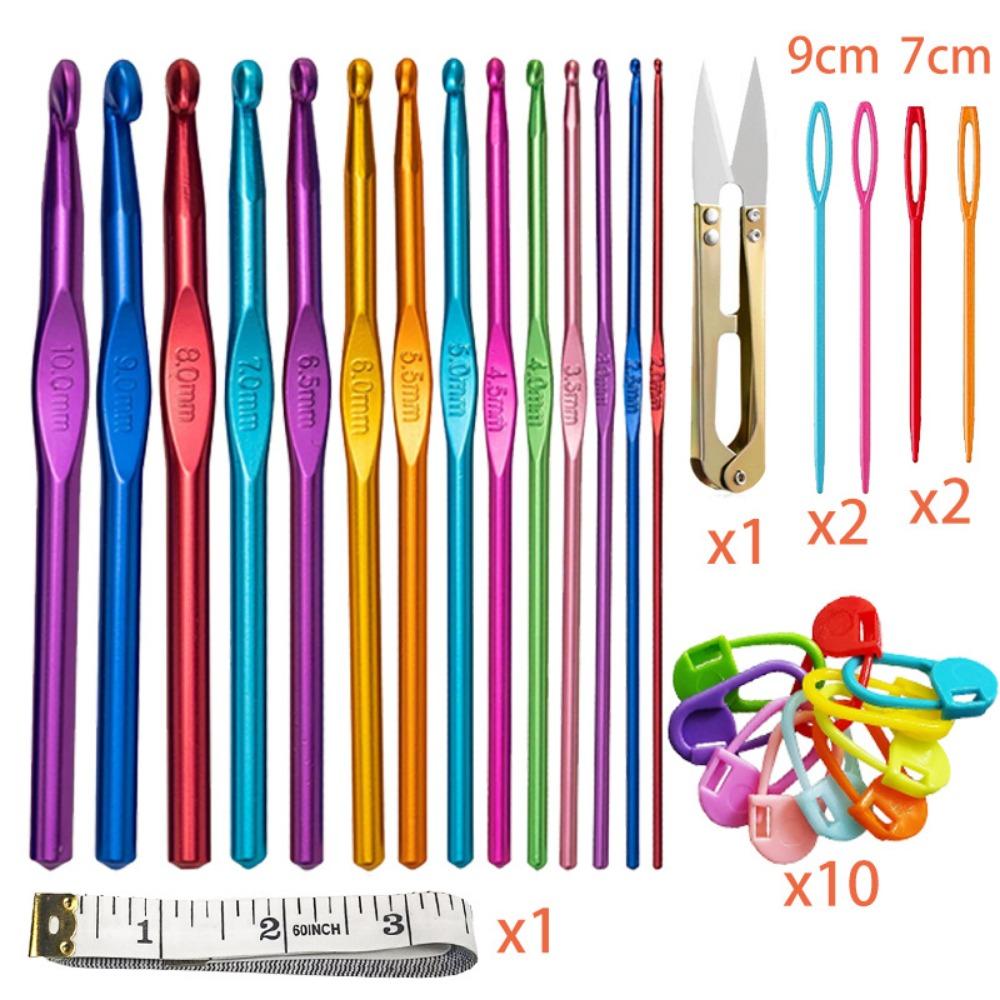 Comfortable Crochet Needles Set Multicolored Handle Crochet Knitting Knitting Needle  Sewing Tools