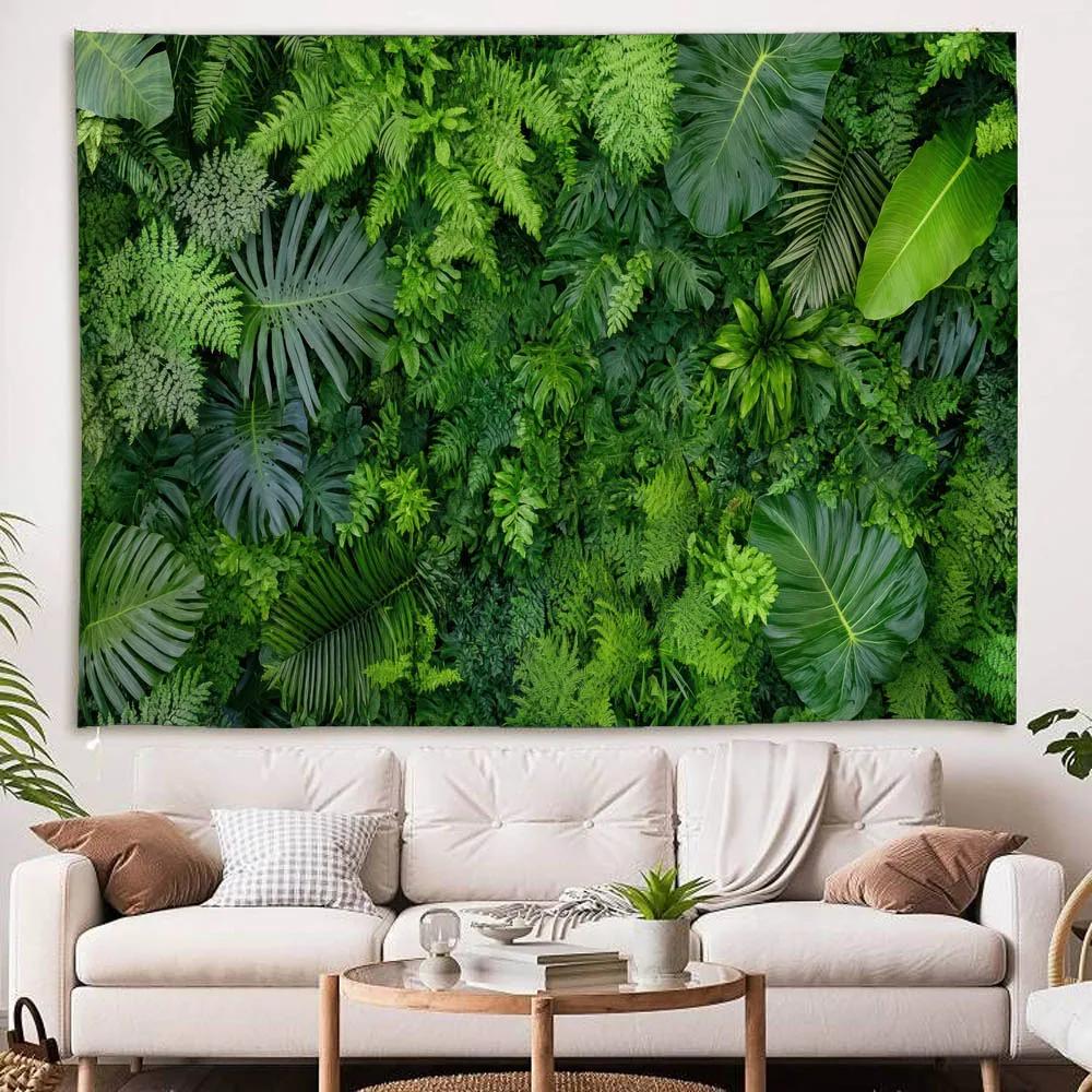 Tropical green plant leaf wall tapestry - made of polyester material, perfect for decorating living room and bedroom walls