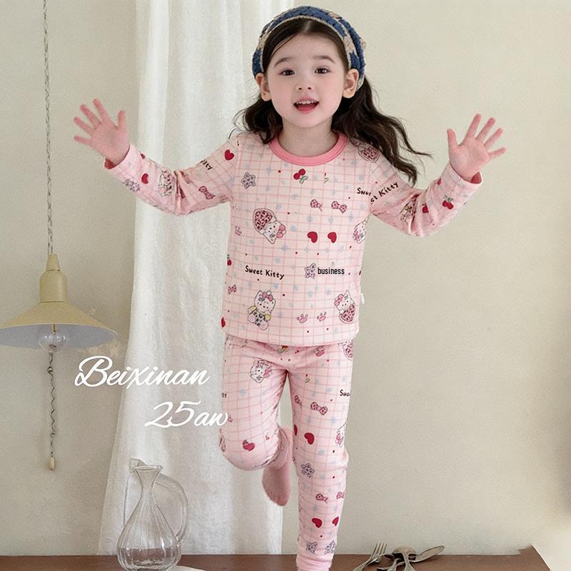 Korean Style Cartoon Cotton Pajama Set for Girls - Spring & Autumn Wear