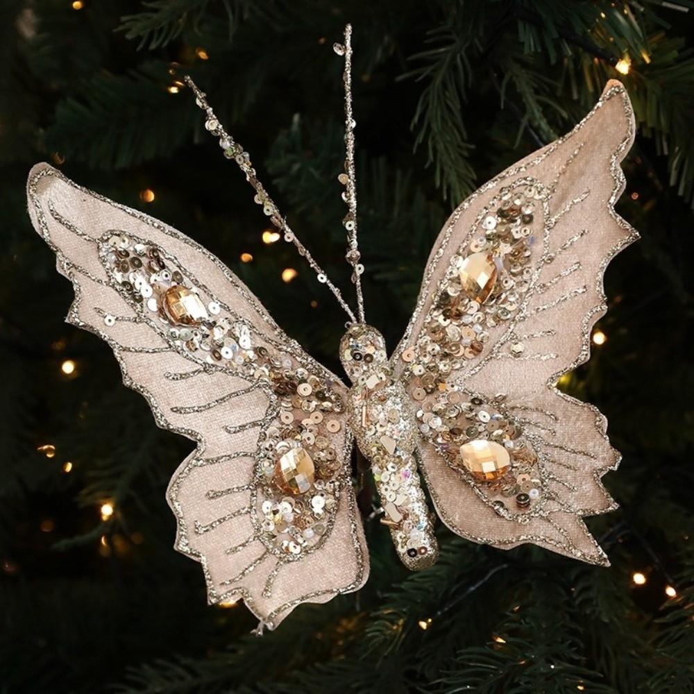 Clip Glitter Butterfly Christmas Flower Sequins Simulated Artificial Butterfly Clip Exquisite Butterfly Pendants Home Party