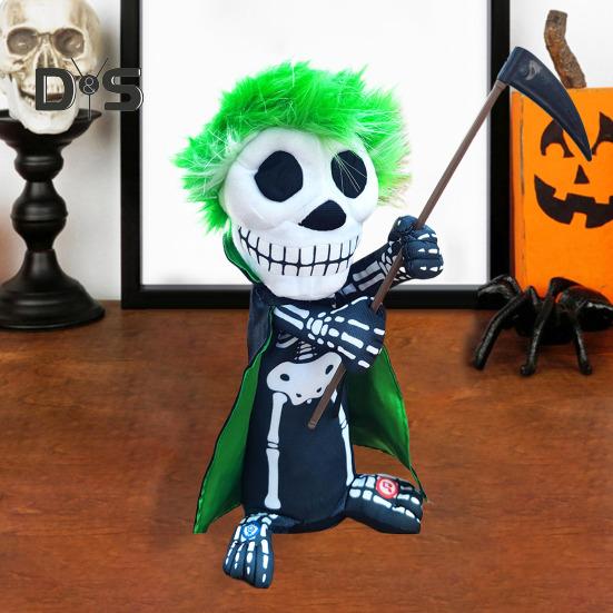 Halloween Rotating Skeleton Figurine Electric Music Spinning Skeleton with Red Light Eyes for Halloween Ghost Festival Prop