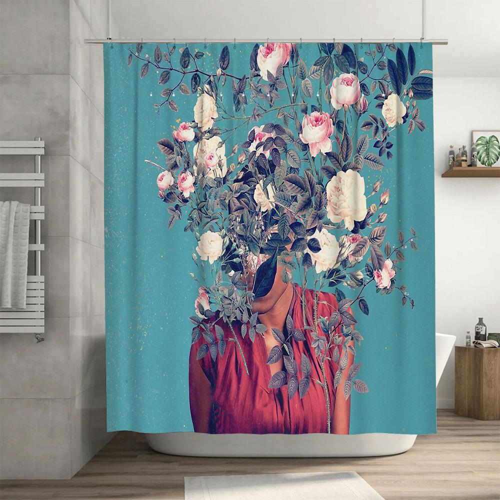 Floral Shower Curtain Botanical Nature Pattern Bathroom Decor Vintage Artistic Backdrop Waterproof Home Textile Modern Style