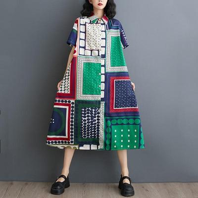 Short Sleeve Plus Size Vintage Floral New In Dresses for Women Casual Loose Long Summer Shirt Dress