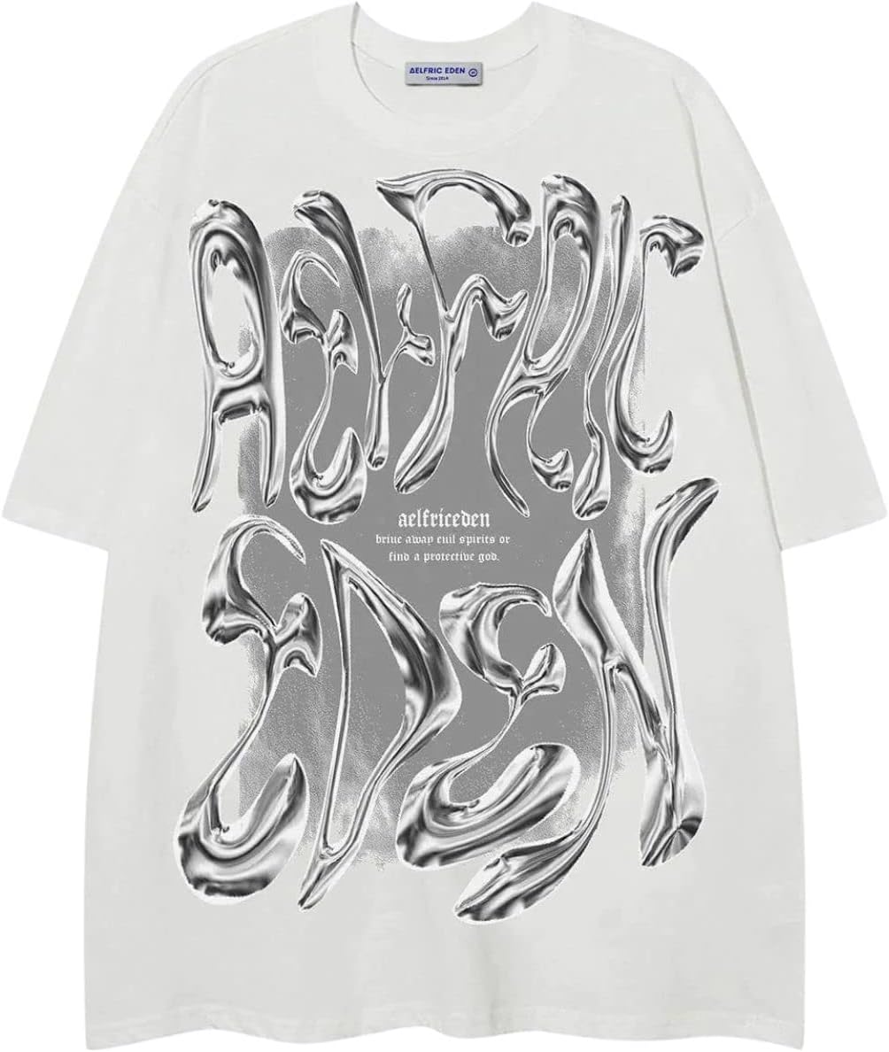 Aelfric Eden Metalic Graphic Tees Men Y2k Oversized T Shirts Women Vintage Tees Unisex Summer Tops Unisex T-Shirt M