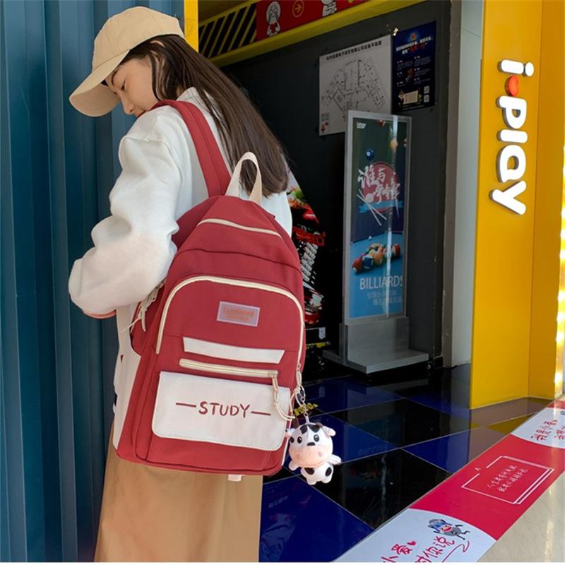 Fashion Contrast Color Women's Backpack Waterproof School Bags For Girls Large Capacity Students Bag Anti-theft School Backpack