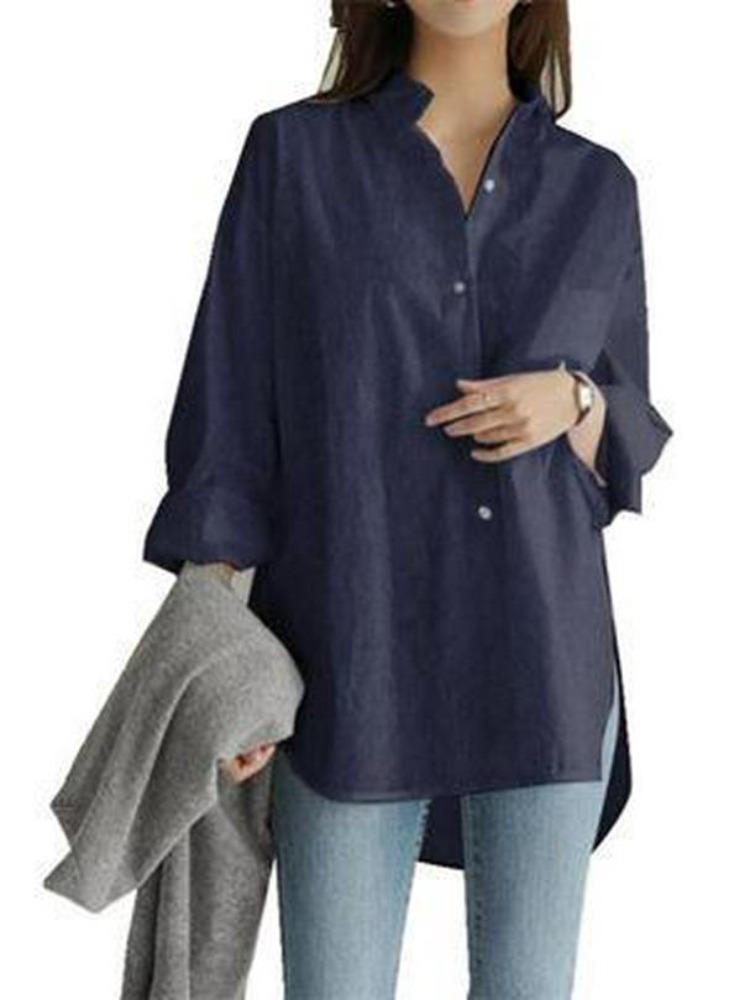 White Women Long Sleeve Loose Fit Shirt Mid Length BF Style Spring Autumn Design Top Literary Niche