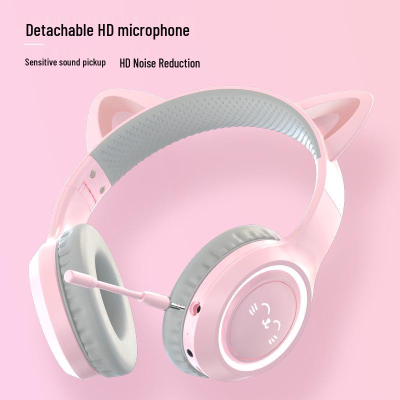 BH-300 Cat Ear Light-Up Bluetooth Headphones with Microphone for Live Streaming