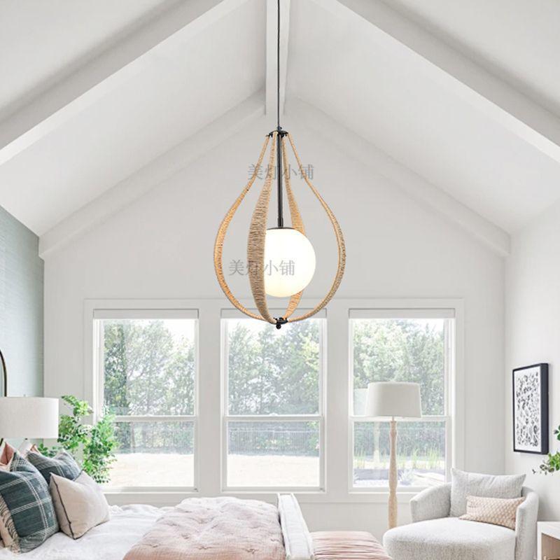 New American Country Handmade Rope Pendant Light Industrial Style Dining Room Bedroom Study Lamp