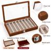 Necklace Storage Display Box with Clear Glass Lid, Separate Long Compartments, Front Clasp and Black Walnut Pattern