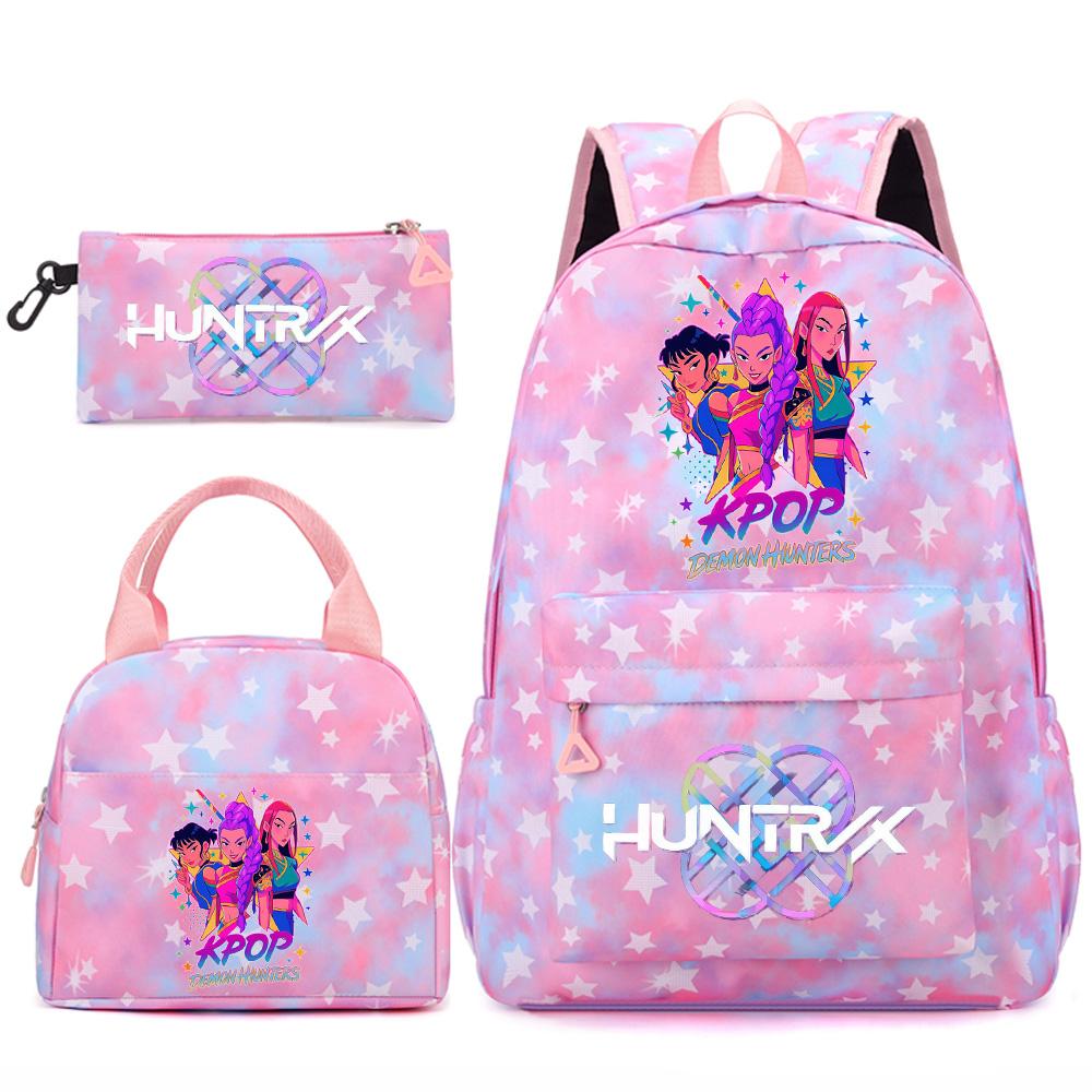 3Pcs/set Cartoon Kpop Printed Backpack Handbag Pencil Case for Teenger Student Girl Boy Schoolbag Bookbag Large Capacity Travel Bag Kid Gift