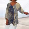 Women's Casual Solid Color Printed V-Neck Loose Irregular Hem Mid-Long Sleeve Top