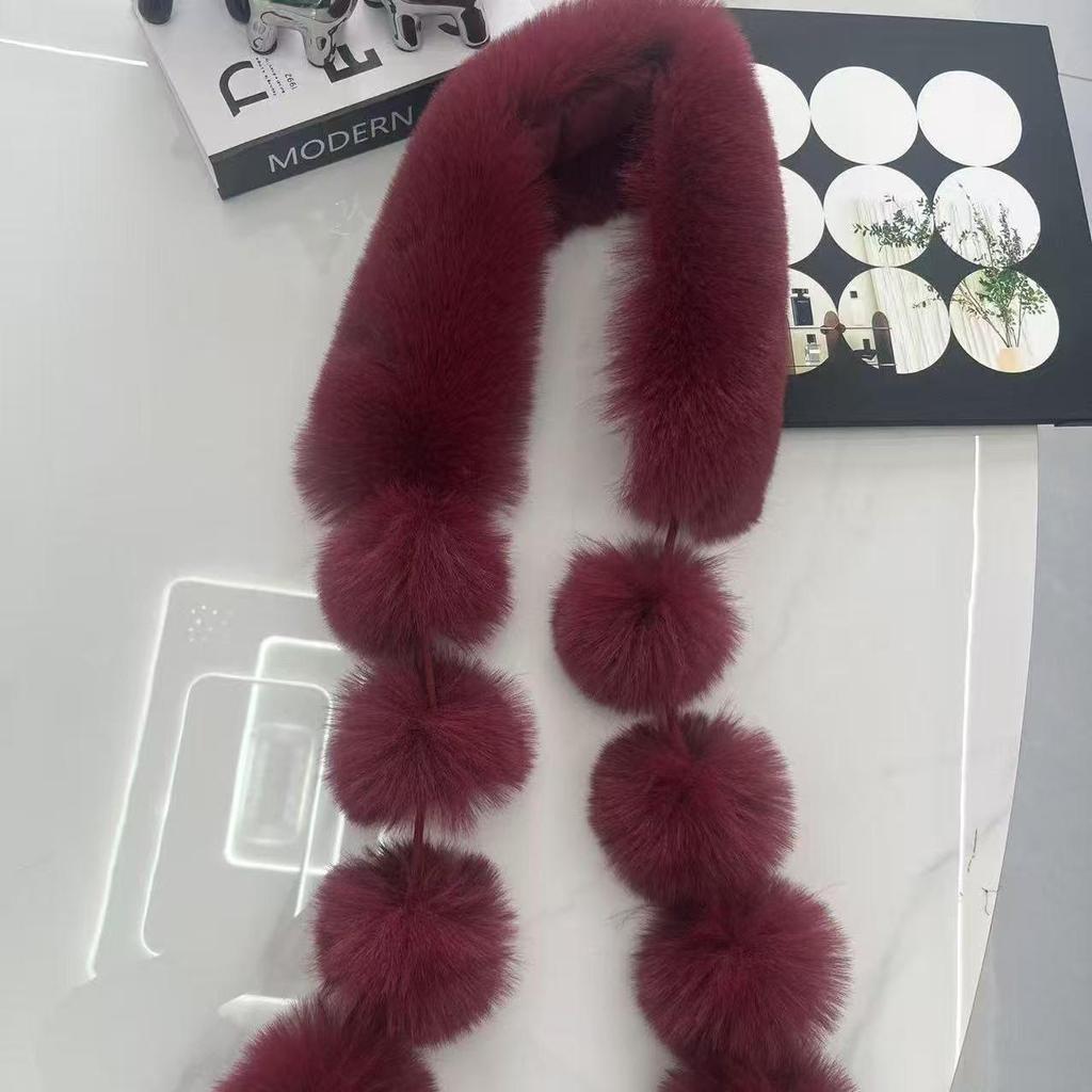 Magnetic Faux Fox Fur Scarf with Pom-Poms - Double-Sided Plush Shawl for Autumn/Winter.