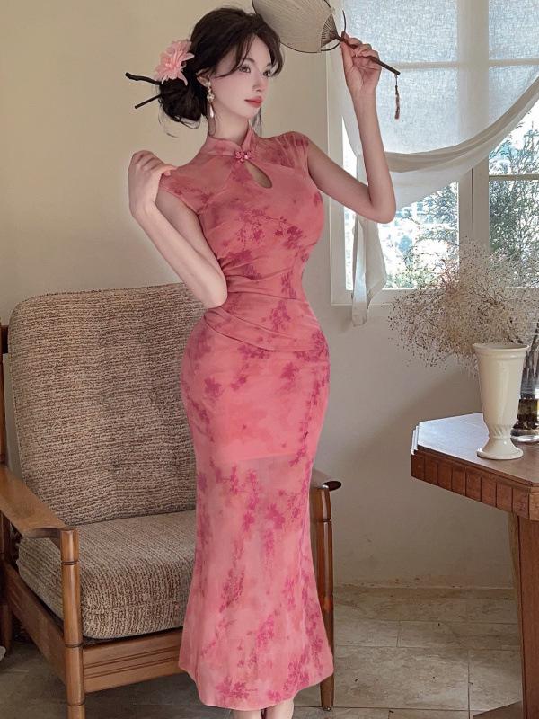 Reálná fotografie 9434 Sexy síťované patchworkové šaty Cheongsam do nočního klubu