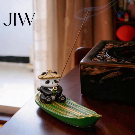 Desk Incense Burner Fishing Panda Stick Holder, Leaf Boat Burner, Ash Holder Tray for Yoga Meditation Spa Room