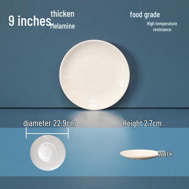 777 White Melamine Round Flat Dinner Plates (10-Pack)