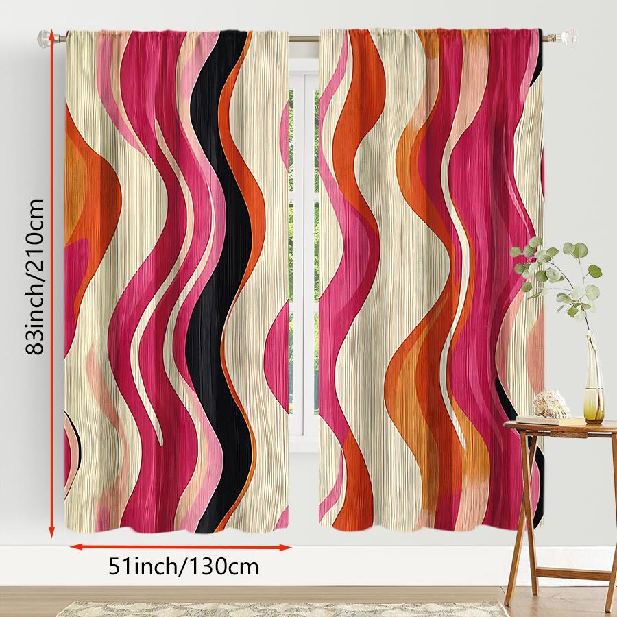 Color Blocking Wave Patterned Curtains Vibrant Colors Living Room Bedroom Pull Window Decoration Set Of 2 Made Polyester With Rod Pocket Decor