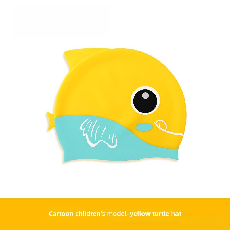 Vysoce elastické silikonové plavecké čepice pro všechny věkové kategorie - Pohodlné, netuhé s potiskem žraloka a ochranou uší pro muže, ženy a děti