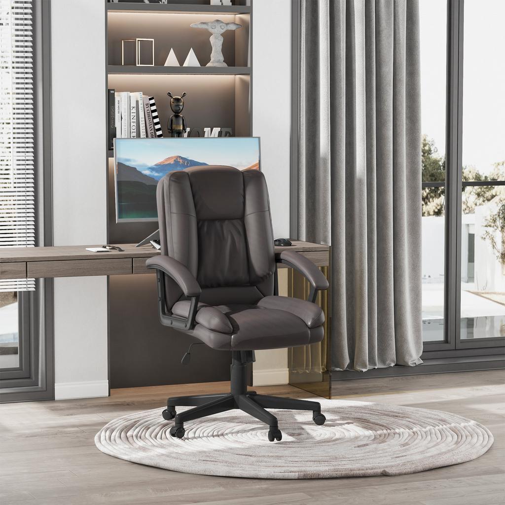 Desk Chair, PU Leather Office Chair with Adjustable Height and Swivel Wheels, for Home Work Study, Brown