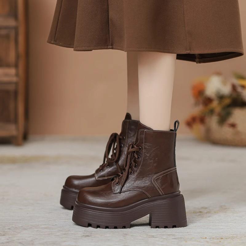 Small inner height increase Martin boots women's autumn and winter velvet thin thick-soled thick-heeled short boots British high-heeled thin boots