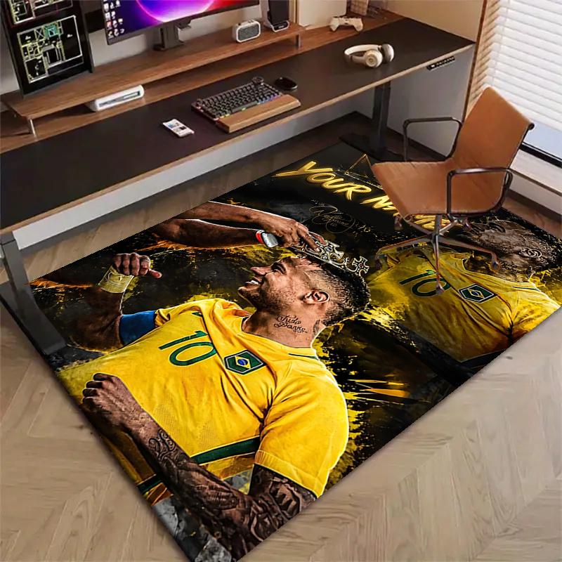 Brazilian football player Design Area Rug Personalized Name- Non-Slip, Soft & Cozy Floor Mat for Living Room, Office - Indoor/Outdoor Carpet