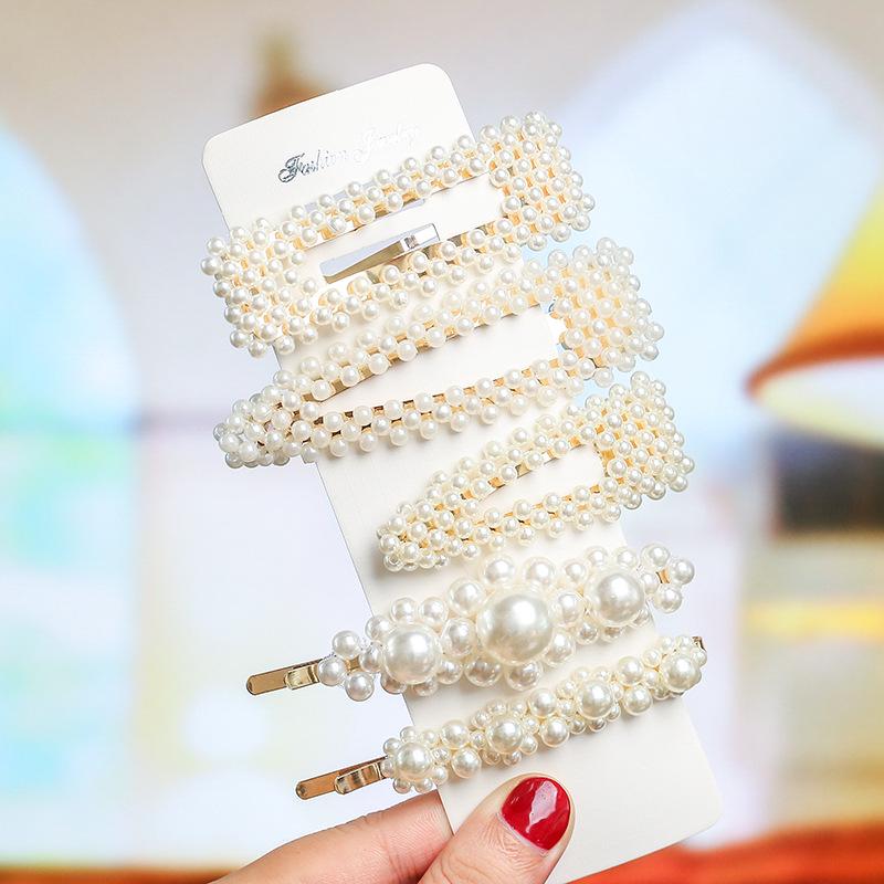 Korean Celebrity BB Hair Clip Set - Pearl Bow & Bangs Accessories