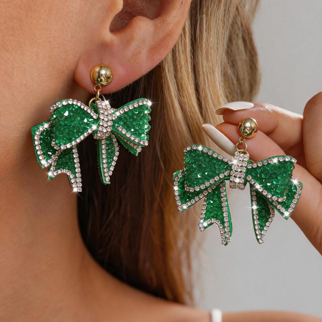 European and American diamond-set flower bow pearl fringed stud earrings fashionable exaggerated earrings light luxury high-end earrings