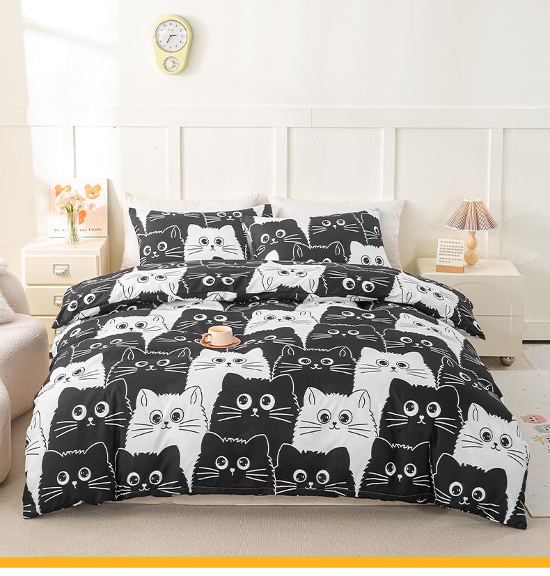 3pcs Cat Print Duvet Cover Set Soft Skin-Friendly Bedding Set Includes 1 Duvet Cover And 2 Pillowcases